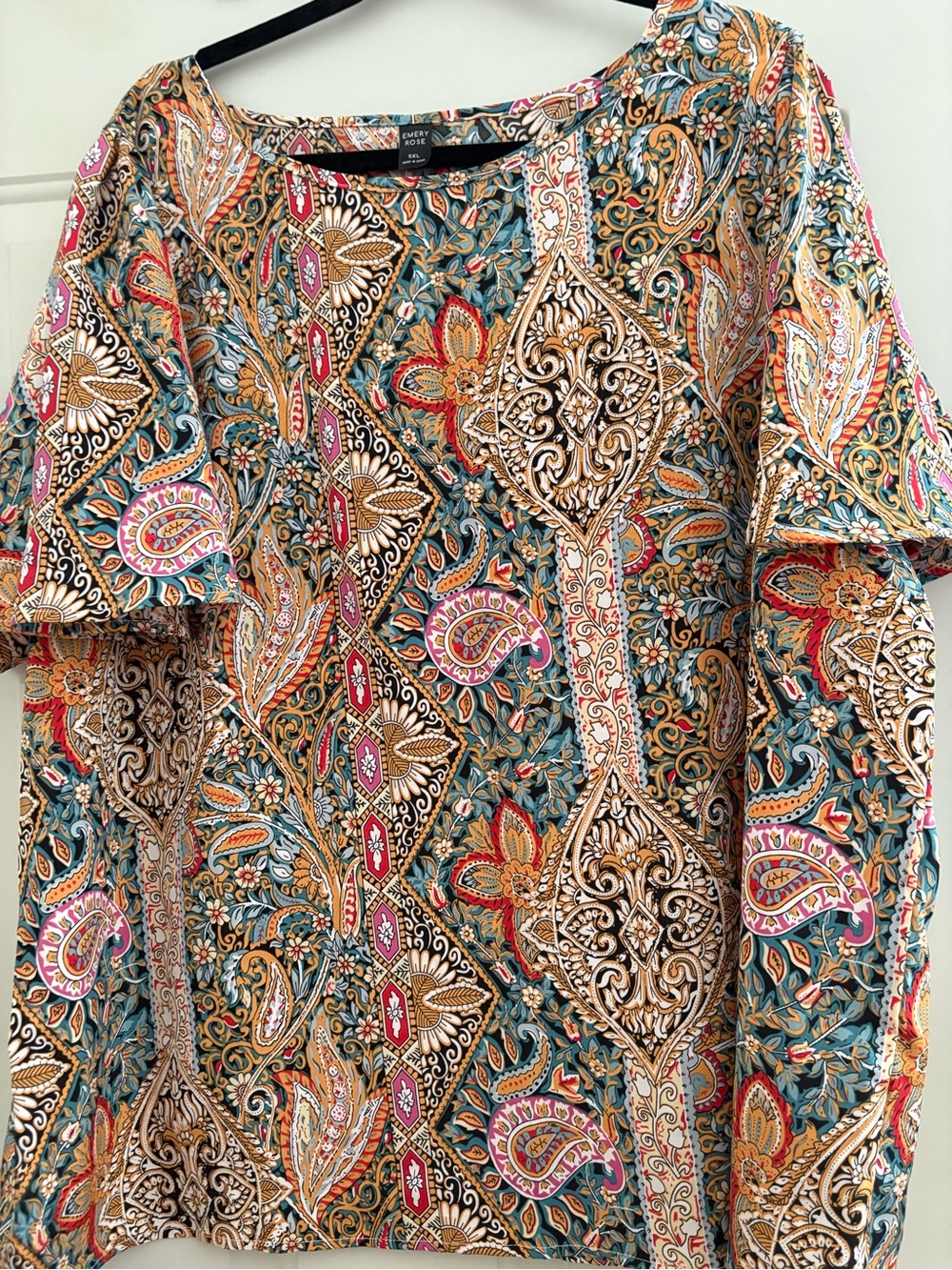 Paisley-Print Ruffle-Sleeve Tunic in Teal & Mustard - WORTHINGTON